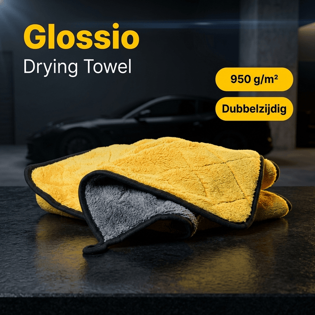 Glossio Ultra Dry Microvezel Droogdoek Geel/Grijs 30x40cm 950gsm voor Snel en Vlekkeloos Drogen - VCTparts.nl