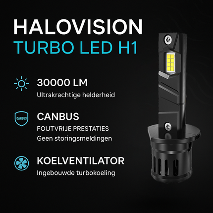 HaloVision Turbo LED H1 Koplamp Set 150W 30000LM Super Wit 6000K – Ultraheldere Autoverlichting met Canbus – Voor Dimlicht & Grootlicht – 12V – Geen Foutmeldingen – Plug & Play – Set van 2 Stuks – Universele H1 Fitting (kopie) - VCTparts.nl