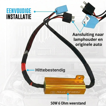 HaloVision Halovision H7 Halogeen naar LED Adapter Canbus Anti - Error Decoder 6 Ohm 50W Belastingsweerstand Set - Voorkom Foutmeldingen en Flikkering bij LED Verlichting HaloVision 9