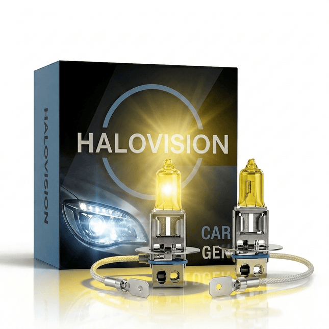 HaloVision HaloVision Halogeen Koplampen H3 – 12V 3000K Retro Geel – Warmgeel Klassiek Dimlicht Grootlicht Halogeenlampen Set van 2 Autolampen HaloVision 1