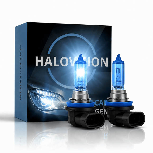 HaloVision HaloVision Halogeen Koplampen H8 – 12V 3000Lm 5500K Koud Wit – Blauw Glas Super White Dimlicht Grootlicht Halogeenlampen Set van 2 Autolampen HaloVision 1