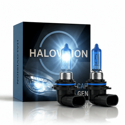 Phares Halogène HaloVision HB4 9006 – 12V 3000Lm 5500K Blanc Froid – Verre Bleu Super Blanc Feux de Croisement Feux de Route Ampoules Halogènes Lot de 2 Ampoules de Voiture