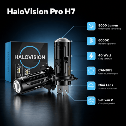 HaloVision HaloVision Pro Projector LED Koplampen H7 – 40W 8000Lm 6000K – Canbus plug and play - Met Mini Lens Technologie HaloVision 6
