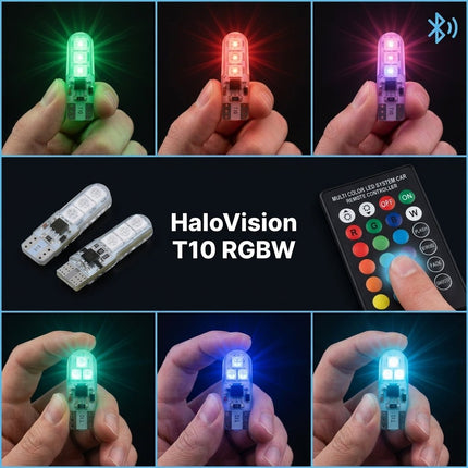 HaloVision HaloVision T10 W5W LED RGBW Bluetooth Set met Afstandsbediening - Wit Blauw Rood Groen Multicolor - 12V Interieurverlichting Kentekenverlichting Stadslicht Set van 2 HaloVision 5