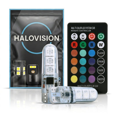 T10 LED Bluetooth RGBW (SET) [LED W5W avec télécommande] [Blanc - Bleu - rouge - vert]
