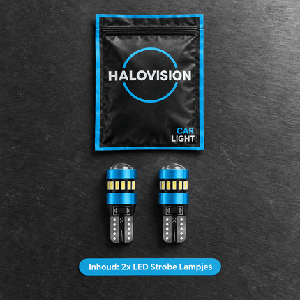 HaloVision Halovision T10 W5W LED Strobe Lampjes IJsblauw 8000K - Flitsend Stadslicht Dagrijverlichting Koplamp Canbus 12V Steekfitting met Lens Set van 2 HaloVision 9