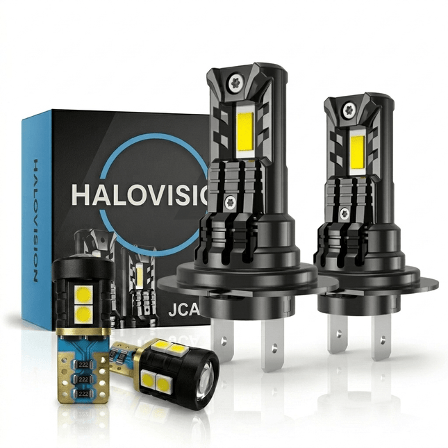 HaloVision HaloVision Turbo LED Koplampen H7 + Stadslicht T10 – 25W 30000Lm 6000K Helder Wit – Canbus Plug en Play Dimlicht + Dagrijverlichting LED Set van 4 Autolampen Combideal 1