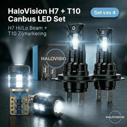 HaloVision Turbo LED Koplampen H7 + Stadslicht T10 6000K Helder Wit Canbus Plug en Play Dimlicht Dagrijverlichting Set 2