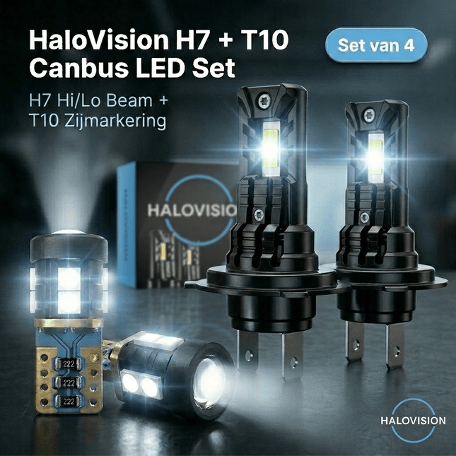 HaloVision HaloVision Turbo LED Koplampen H7 + Stadslicht T10 – 25W 30000Lm 6000K Helder Wit – Canbus Plug en Play Dimlicht + Dagrijverlichting LED Set van 4 Autolampen Combideal 2