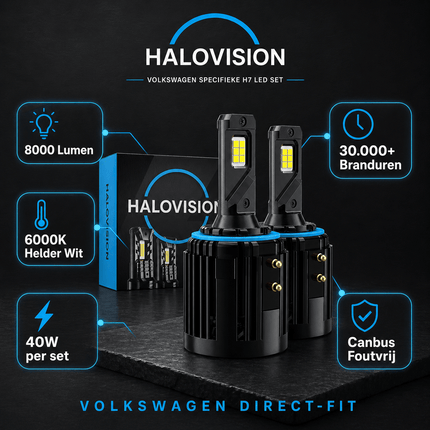 HaloVision HaloVision Volkswagen Specifieke H7 LED – 40W 8000Lm 6000K Direct Fit zonder adapters [Golf 6, 7 - Passat - Touran - Tiguan - Scirocco] HaloVision 7