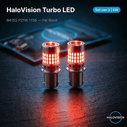 HaloVision HaloVision Turbo LED BA15S P21W 1156 Fel Rood 6W - Krachtige Canbus Plug en Play Achterlicht en Remlicht LED Set van 2 Autolampen HaloVision 2