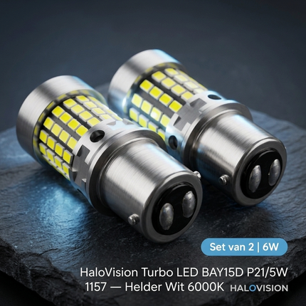HaloVision LED BAY15D P21/5W 1157 6000K Helder Wit – Canbus Plug en Play Achteruitrijlicht LED Set van 2 Autolampen