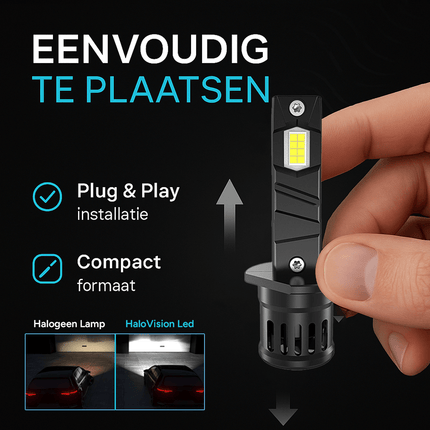 HaloVision Turbo LED Groot Licht + Koplampen H7 + H1 – 150W 30000Lm 6000K Helder Wit – Canbus Plug en Play Dimlicht + Grootlicht LED Set van 4 Autolampen - VCTparts.nl