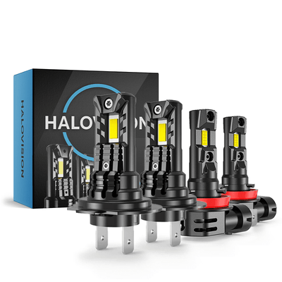 HaloVision Turbo LED Mist Licht + Koplampen H7 + H11 – 25W 5000Lm 6000K Helder Wit – Canbus Plug en Play Dimlicht + Mistlicht LED Set van 4 Autolampen