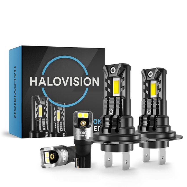 HaloVision Turbo LED Parkeer Licht + Koplampen H7 + T10 – 150W 30000Lm 6000K Helder Wit – Canbus Plug en Play Dimlicht + Parkeerlicht LED Set van 4 Autolampen - VCTparts.nl