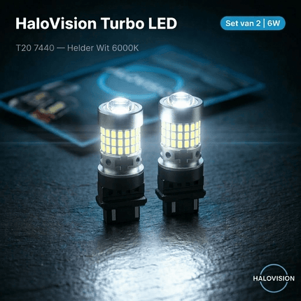 HaloVision HaloVision Turbo LED T20 7440 6000K Helder Wit 6W – Canbus Plug en Play Stadslicht Dagrijverlichting Achteruitrijlicht LED Set van 2 Autolampen HaloVision 2