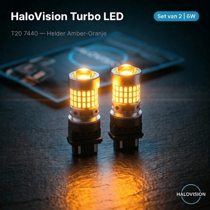 HaloVision HaloVision Turbo LED T20 7440 Amber Oranje 6W – Canbus Plug en Play Knipperlicht Richtingaanwijzer LED Set van 2 Autolampen HaloVision 2