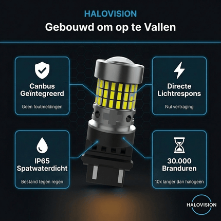 HaloVision HaloVision Turbo LED T20 7443 Amber Oranje 6W – Canbus Plug en Play Knipperlicht Richtingaanwijzer LED Set van 2 Autolampen HaloVision 3