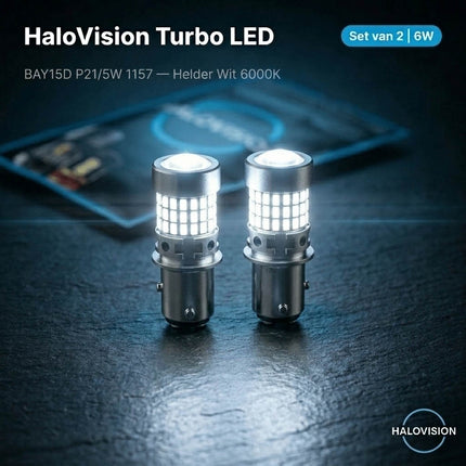HaloVision LED BAY15D P21/5W 1157 6000K Helder Wit – Canbus Plug en Play Achteruitrijlicht LED Set van 2 Autolampen