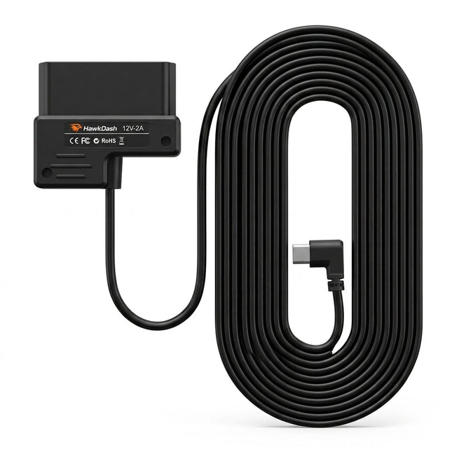 HawkDash Auto Dashcam Continue Voeding Hardwire OBD Kabel Voeding USB C [3.5M 12v/24v naar 5V/3A NORGOS 1