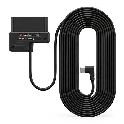 HawkDash Alimentation Continue Dashcam Câble Hardwire OBD USB-C [3,5 m 12V/24V vers 5V/3A]