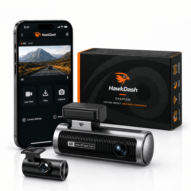 HawkDash HawkDash 4K Dashcam Voor en Achter met WiFi en GPS – Dual Dashcam met Achteruitkijkcamera, Sony Starvis 2 Nachtzicht, 170° Groothoek en Parkeermodus [USB-C 3840x2160] NORGOS 1
