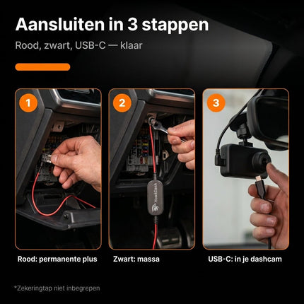 HawkDash HawkDash Dashcam Hardwire Kit USB-C – Continue Parkeervoeding 12V/24V naar 5V 2A voor Aansluiting op de Zekeringkast NORGOS 3