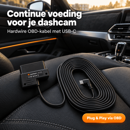HawkDash HawkDash Dashcam OBD Voeding USB-C – Continue Parkeervoeding via OBD2 Poort 12V/24V naar 5V 3A [3,5M Haakse Kabel] NORGOS 5