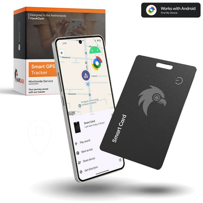 HawkDash Ultradunne Global GPS Android Tracker Card – Draadloos Opladen Waterdichte Smart Wallet Tracker Compatibel met Google Find My Device