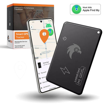 HawkDash Ultradunne Global GPS IOS iPhone Tracker Card – Draadloos Opladen Waterdichte Smart Wallet Tracker Compatibel met Apple Find My Device