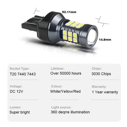 VCTparts High Power T20 LED Lamp Bol - Oranje / Amber Geel (set) 7443 W21/5W 3030SMD NORGOS 8