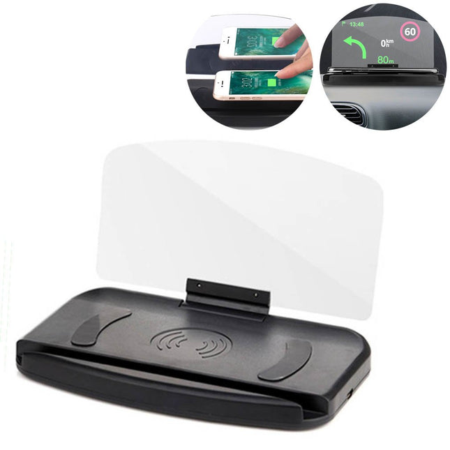 HUD Head - up Display met Draadloze Oplader Mobiele Telefoonhouder GPS - navigatie Autosnelheidsprojector Autotelefoonstandaard Spiegeling - VCTparts.nl