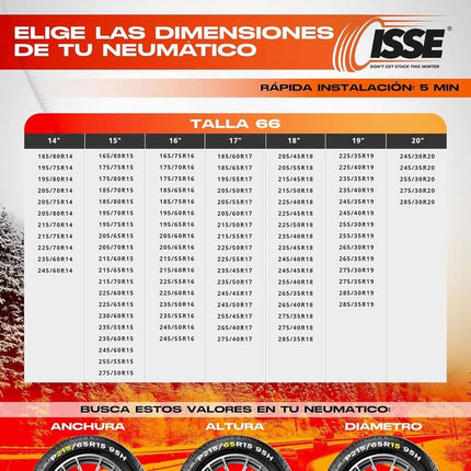 Isse 66 L Textiel sneeuwkettingen voor Autobanden - Classic Rood Gestreept 2 stuks (set) - VCTparts.nl