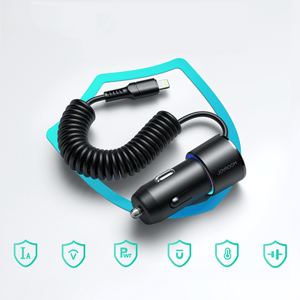Joyroom Autolader Oplader Lightning & USB - A Snellader - 17W (1.5m) [Triple Fast Car Charger] - VCTparts.nl