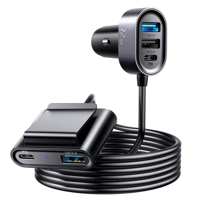 Joyroom Autolader Oplader Snellader 3x USB - A & 2x USB - C 72W (1.5m) [5x QC Fast Car Charger] - VCTparts.nl