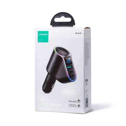 Joyroom Autolader Snellader 4 in 1 USB - A & USB - C - 150W Zwart [5x Fast Car Charger] - VCTparts.nl