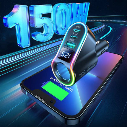 Joyroom Autolader Snellader 4 in 1 USB - A & USB - C - 150W Zwart [5x Fast Car Charger] - VCTparts.nl