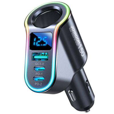 Joyroom Car Charger Snell Charger 4 dans 1 USB-A et USB-C-150W Black [5x Fast Car Charger]