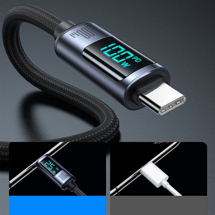 Joyroom Prism Series A16 USB - C naar USB - C Kabel 100W - met LED Display voor Snelladen en Dataoverdracht Zwart 1,2m Oplaadsnoer - VCTparts.nl