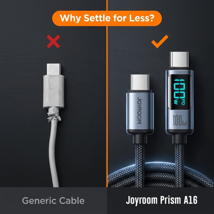 Joyroom Joyroom Prism Series A16 USB - C naar USB - C Kabel 100W - met LED Display voor Snelladen en Dataoverdracht Zwart 1,2m Oplaadsnoer Hurtel 3