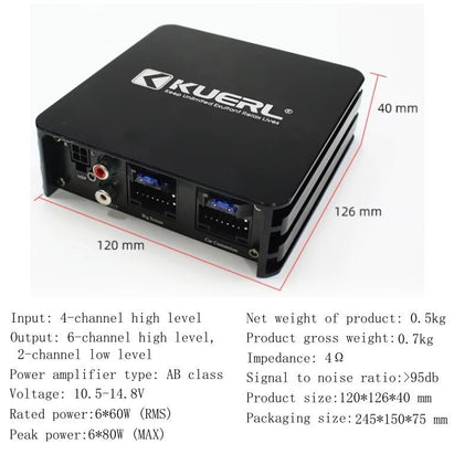 Klasse AB 6 - Kanaals Auto DSP Versterker 6x60W – Premium Auto Audio Systeem voor Android Multimediaschermen met Plug & Play Installatie - VCTparts.nl