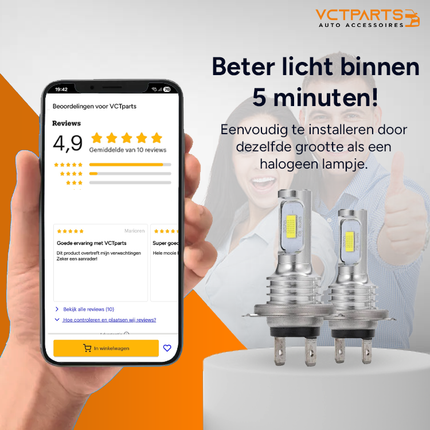 Dimlicht LED H7 8000K IJsblauwe Koplampen (set) – Autolamp Xenonlook Helder Wit/Blauw Licht voor Verbeterd Zicht en Stijl - VCTparts.nl