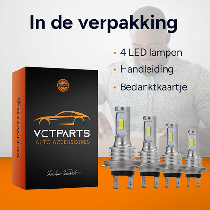 Dimlicht + Grootlicht 4x LED H7 8000k ijsblauw (2 sets) [ijsblauwe koplampen - ijsblauwe Dimlichten] - VCTparts.nl
