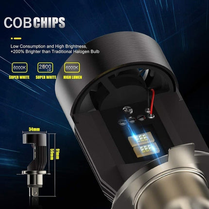 VCTparts LED H4 Auto Koplamp met Angel Eye – 5 Kleurstanden 6000K Wit – 12/24V – Plug en Play – 1 stuk NORGOS 6