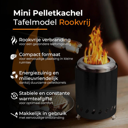 Mini Pelletkachel Vuurkorf Rookvrij Tafelmodel – Compacte en Gezellige Warmteoplossing - VCTparts.nl