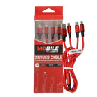 MoBile MoBile 3 - in - 1 USB Kabel USB - A, USB - C, Lightning 1.2m – Nylon Gevlochten Snellader Oplaadsnoer Kabel Rood Einparts 1