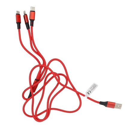 MoBile MoBile 3 - in - 1 USB Kabel USB - A, USB - C, Lightning 1.2m – Nylon Gevlochten Snellader Oplaadsnoer Kabel Rood Einparts 4