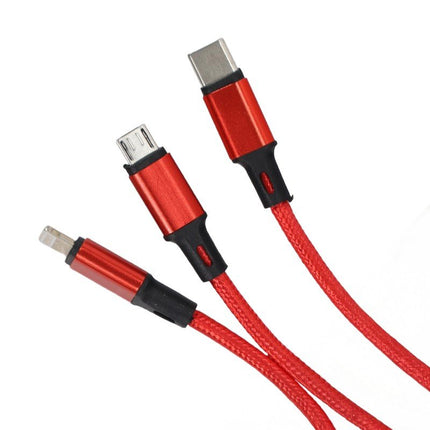 MoBile MoBile 3 - in - 1 USB Kabel USB - A, USB - C, Lightning 1.2m – Nylon Gevlochten Snellader Oplaadsnoer Kabel Rood Einparts 2