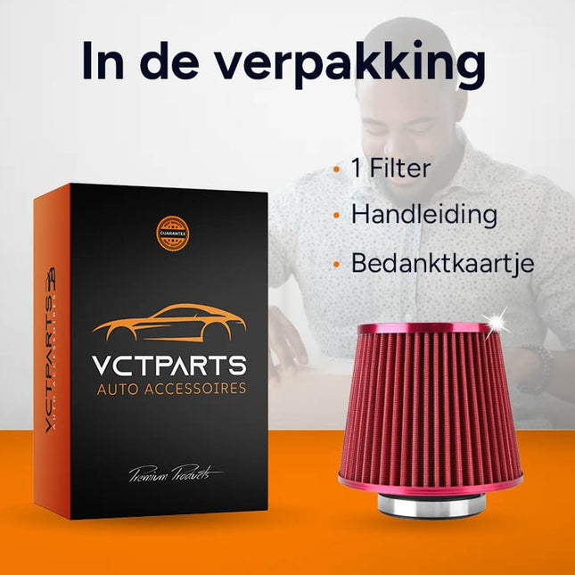 Open Luchtfilter Rood Sport Filter met Cold Air Intake – Sportfilter en Powerfilter voor Meer Vermogen - VCTparts.nl