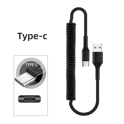 Oplaadkabel Auto Rekbare USB 3.0 naar USB - C Krulsnoer Veer 1 Meter Zwart - VCTparts.nl